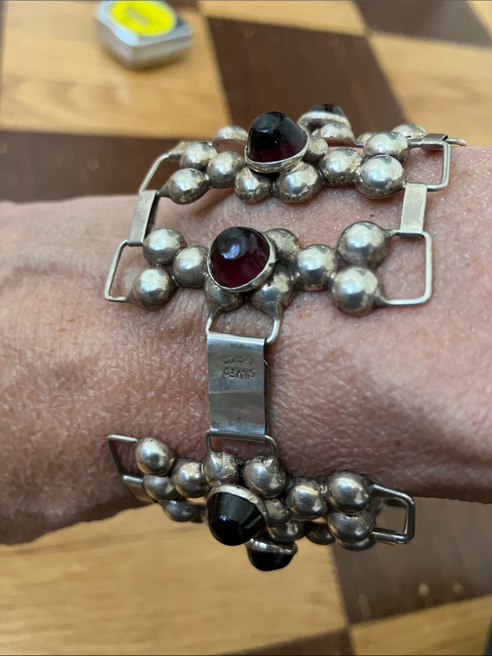 RARE! Iconic Vintage Fred Davis style Mexican Silver Caviar Bracelet - Picture 11 of 12